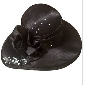 Ms. Divine Elegant Black Women's Hat with Rhinestone Accents